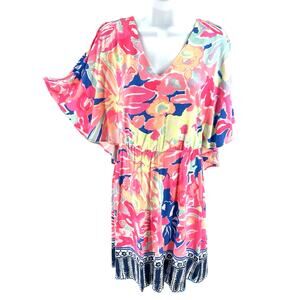 Lilly Pulitzer Gabrielle Dress Size M Cold Shoulder Caftan Pink Playa Hermosa
